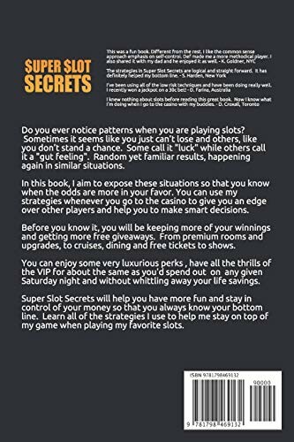 Back cover of the book 'Super Slot Secrets' with description and author information.